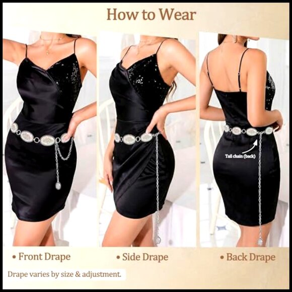 Rhinestone Concho Belt Western Sparkly Chain Waist Belt Adjustable Women\'s main image 5